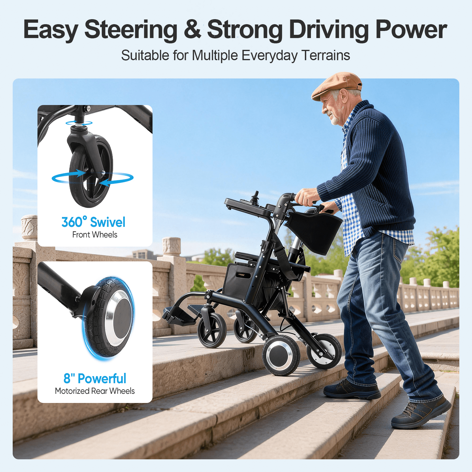 4 in 1 Wheelchair Rollator Walker Combo, 39lbs Lightweight Electric Wheelchair for Adults, 10Ah Battery, Black